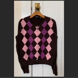 Ralph Lauren Polo Jeans Co. Women's Argyle Cardigan Sweater, Large